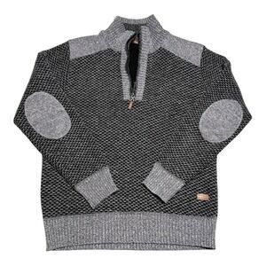 Usicon Cotton Blend Gray/Black Oversized 1/4 Zip Sweater Men's Small Elbow Patch